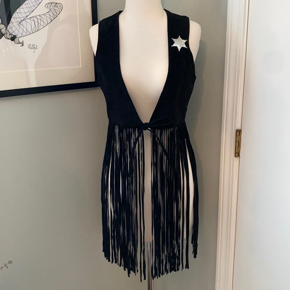 Sexy Western Sheriff Cowgirl Suede Fringe Vest